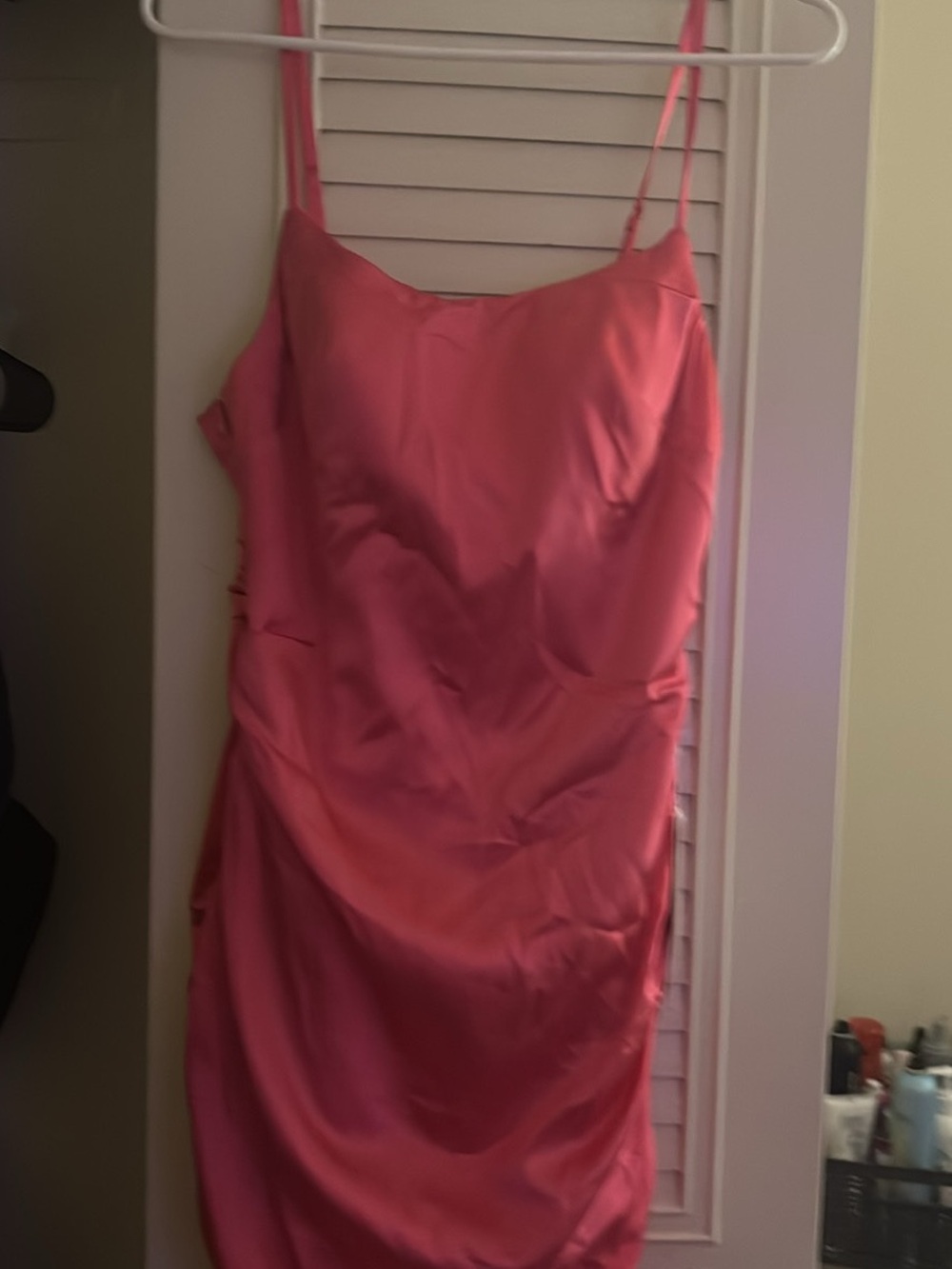 Pink Satin Spaghetti-Strap Dress